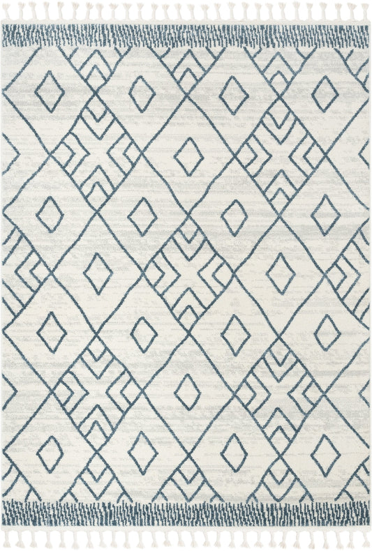 Diodelly Moroccan Lattice Trellis Blue Ivory Rug SE-264