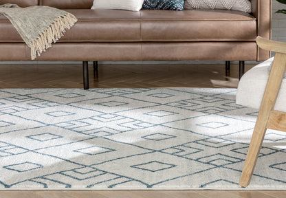 Diodelly Moroccan Lattice Trellis Blue Ivory Rug SE-264