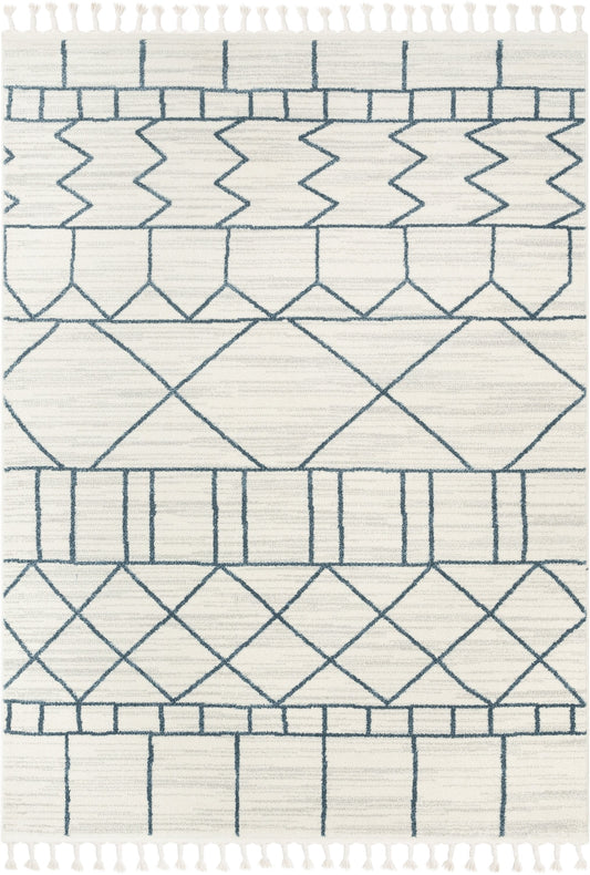 Schematica Nordic Tribal Geometric Pattern Ivory Blue Rug SE-272