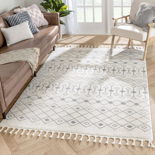 Transistora Nordic Tribal Trellis Pattern Ivory Grey Rug SE-282