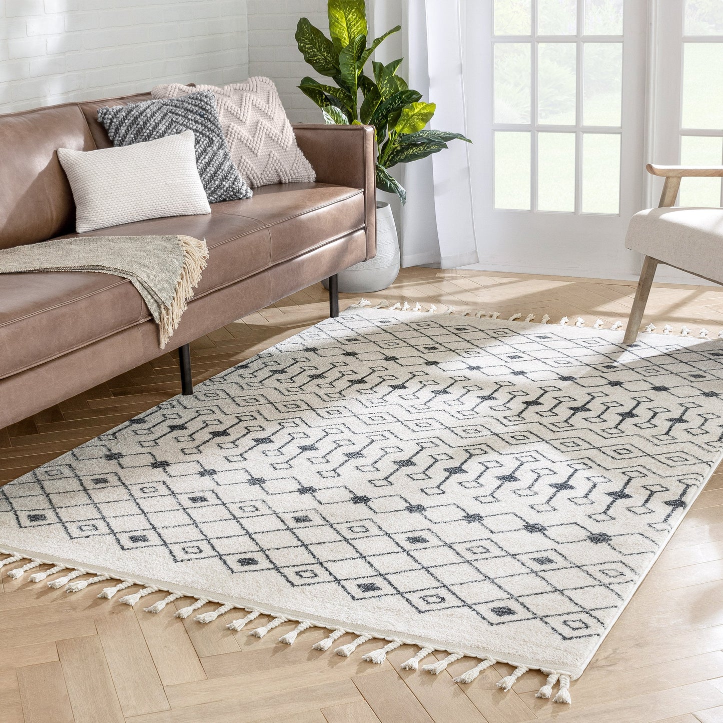 Transistora Nordic Tribal Trellis Pattern Charcoal Ivory Rug SE-283