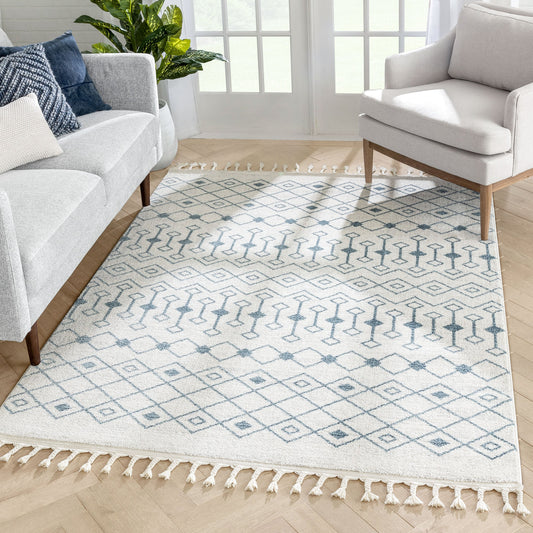 Transistora Nordic Tribal Trellis Pattern Light Blue Ivory Rug SE-286