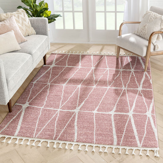 Crisscross Nordic Geometric Pattern Blush Ivory Rug SE-310