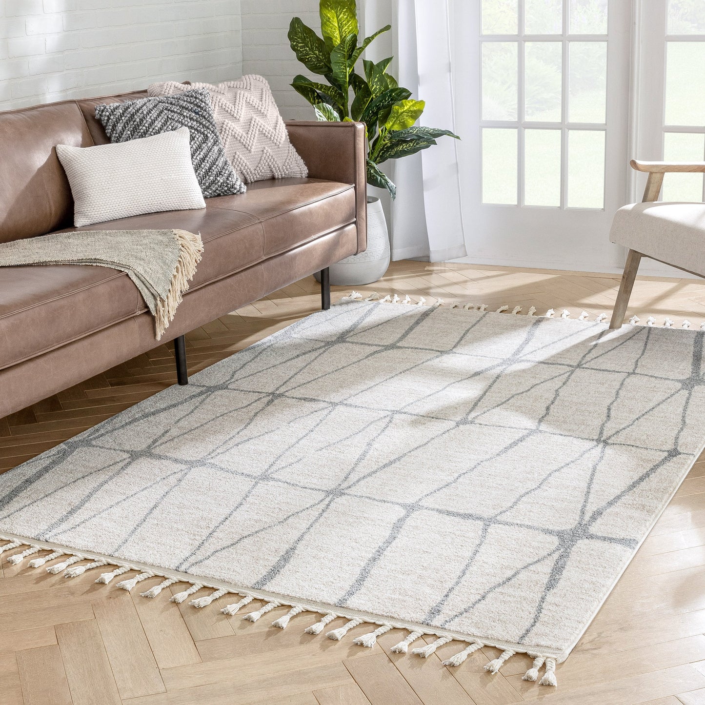 Crisscross Nordic Geometric Pattern Ivory Rug SE-312
