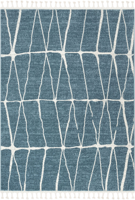 Crisscross Nordic Geometric Pattern Blue Rug SE-314