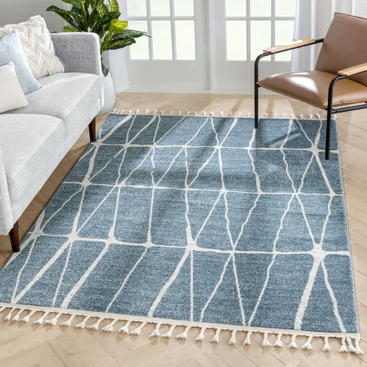 Crisscross Nordic Geometric Pattern Blue Rug SE-314