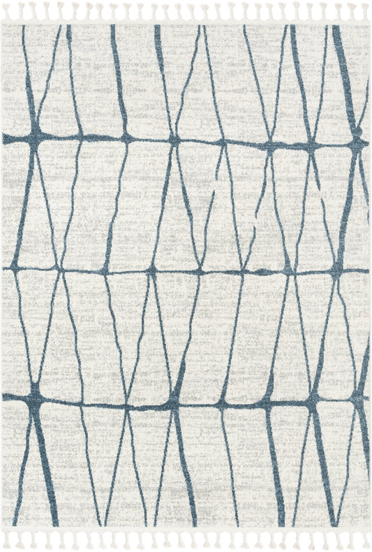 Crisscross Nordic Geometric Pattern Blue Ivory Rug SE-316
