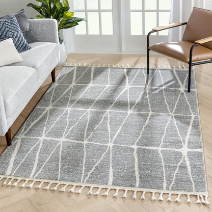 Crisscross Nordic Geometric Pattern Grey Rug SE-317