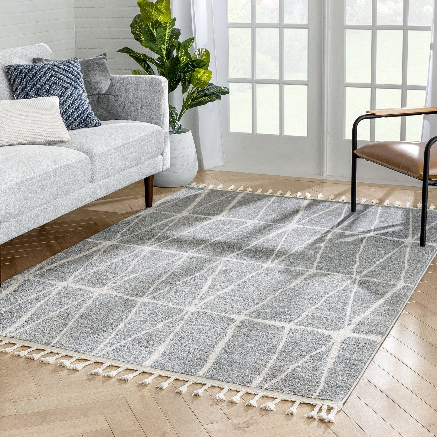 Crisscross Nordic Geometric Pattern Grey Rug SE-317
