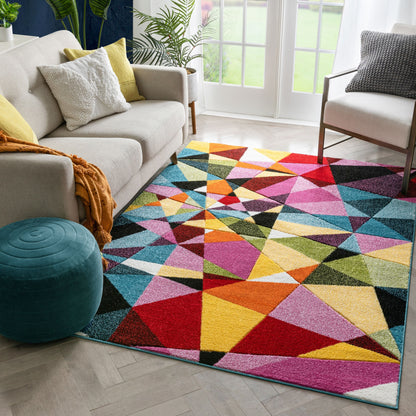 Marvel Mid-Century Modern Construct Geometric Multi Hand-Carved Rug SEV-01