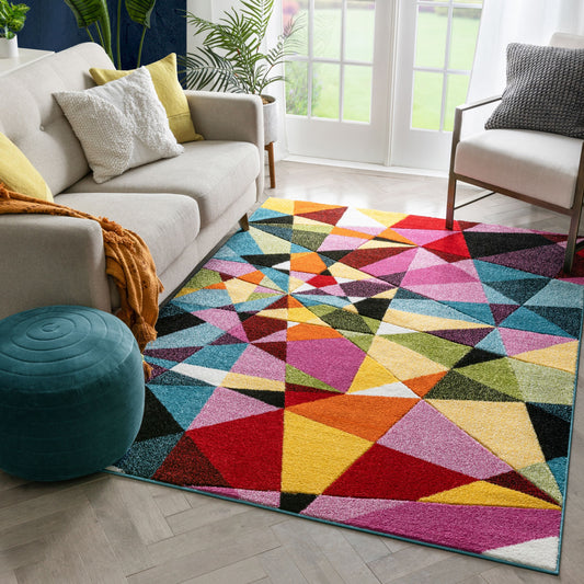 Marvel Mid-Century Modern Construct Geometric Multi Hand-Carved Rug SEV-01