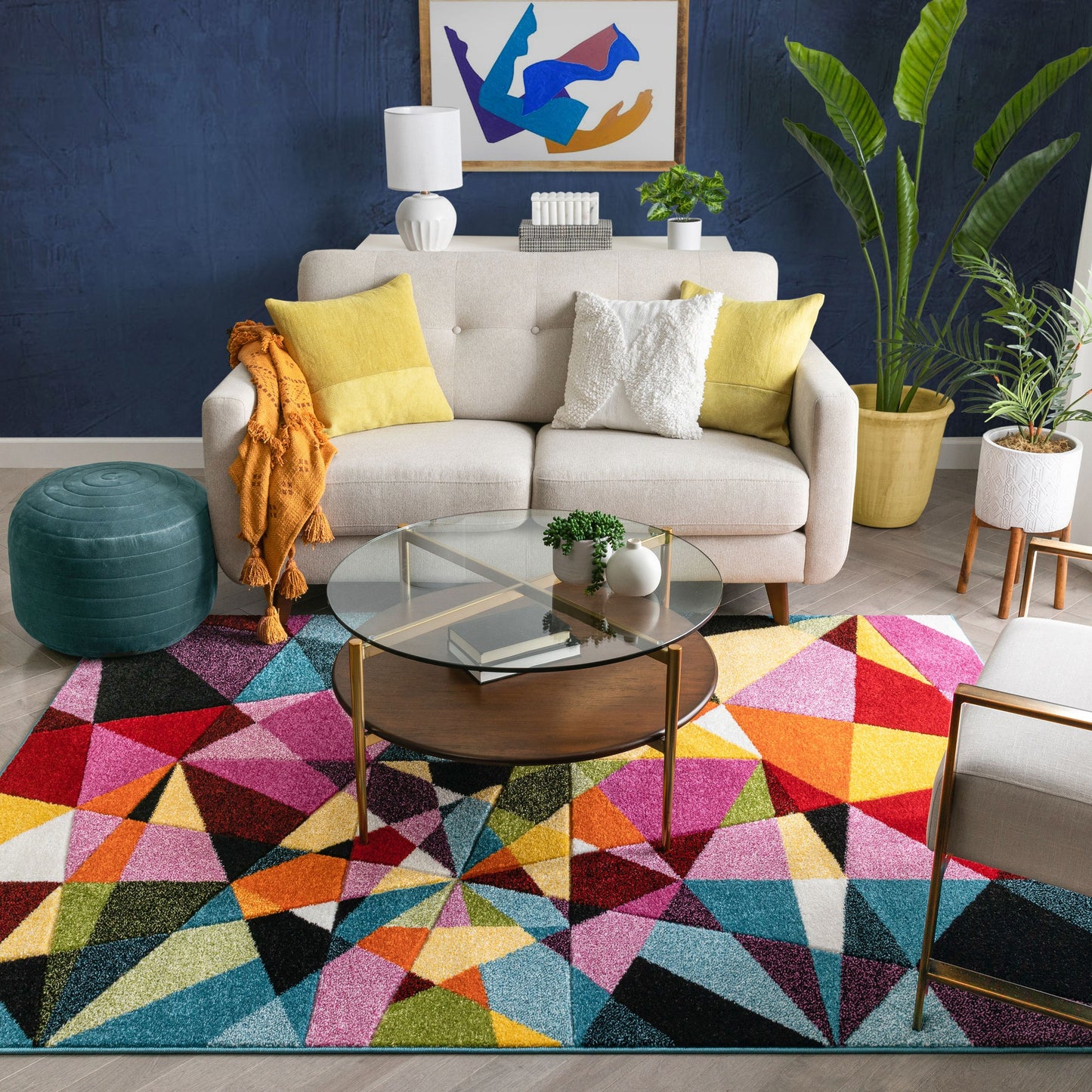 Marvel Mid-Century Modern Construct Geometric Multi Hand-Carved Rug SEV-01