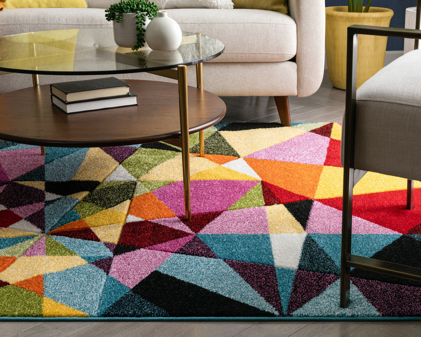 Marvel Mid-Century Modern Construct Geometric Multi Hand-Carved Rug SEV-01