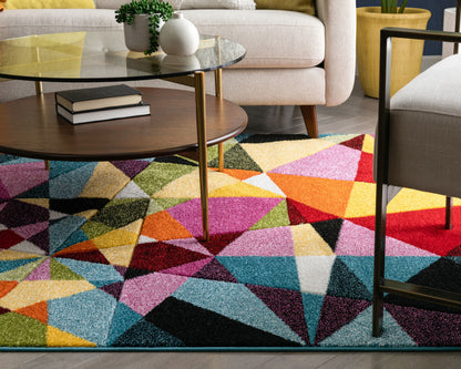 Marvel Mid-Century Modern Construct Geometric Multi Hand-Carved Rug SEV-01