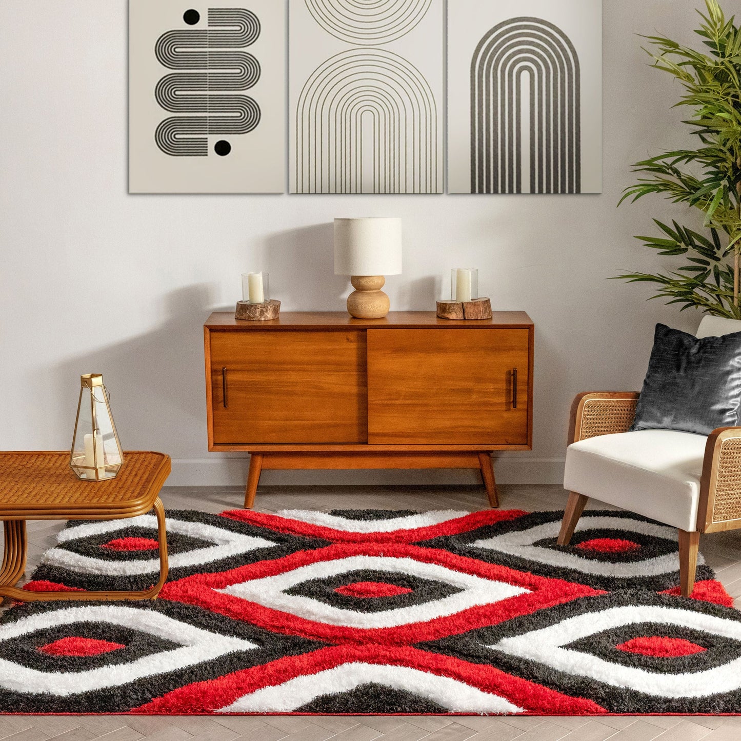 Malibu Red Modern 3D Textured Shag Rug SF-10