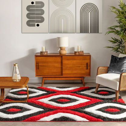 Malibu Red Modern 3D Textured Shag Rug SF-10