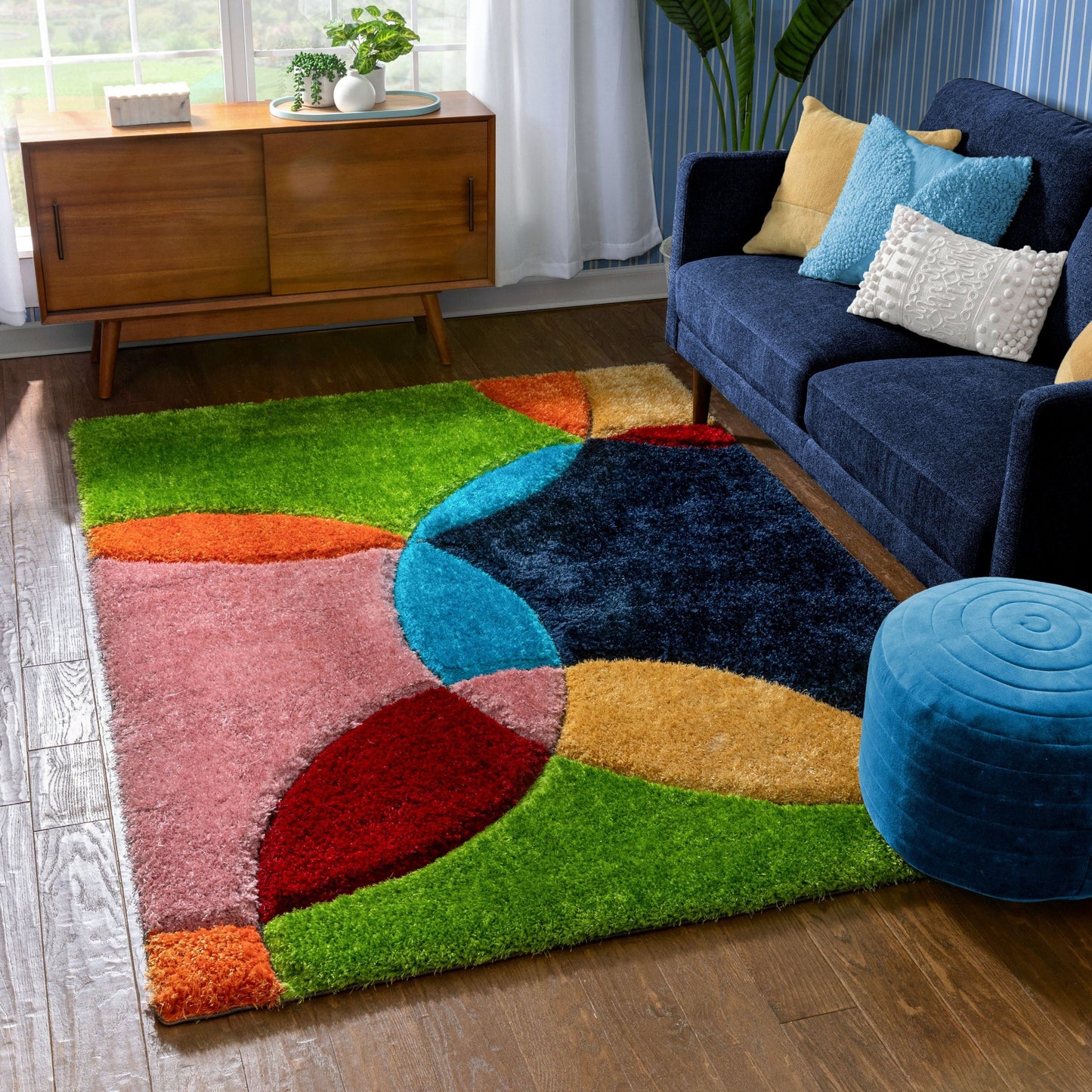 Newport Modern Geometric Shag Multi 3D Textured Thick & Soft Shag Rug SF-111
