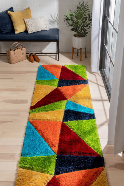 Rialto Modern Geometric Shag Multi 3D Textured Thick & Soft Shag Rug SF-121