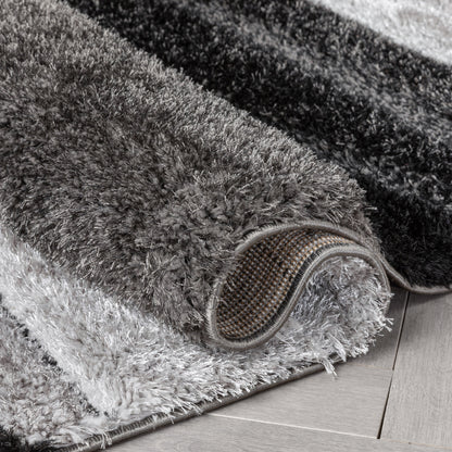 Apallo Modern Geometric Black 3D Textured Thick & Soft Shag Rug SF-143