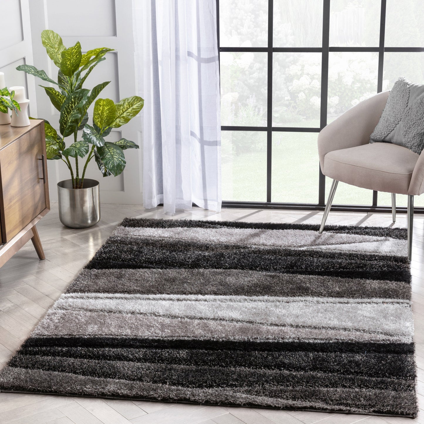 Apallo Modern Geometric Black 3D Textured Thick & Soft Shag Rug SF-143