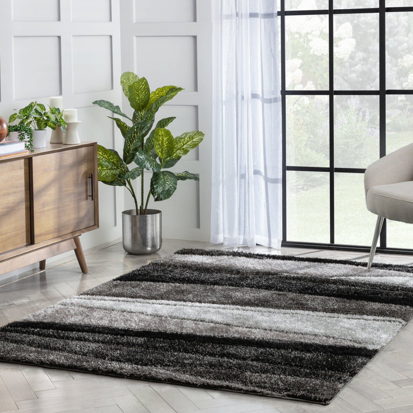 Apallo Modern Geometric Black 3D Textured Thick & Soft Shag Rug SF-143