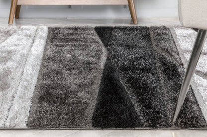Apallo Modern Geometric Black 3D Textured Thick & Soft Shag Rug SF-143