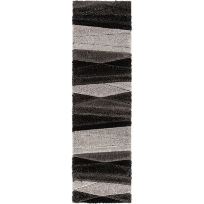 Apallo Modern Geometric Black 3D Textured Thick & Soft Shag Rug SF-143