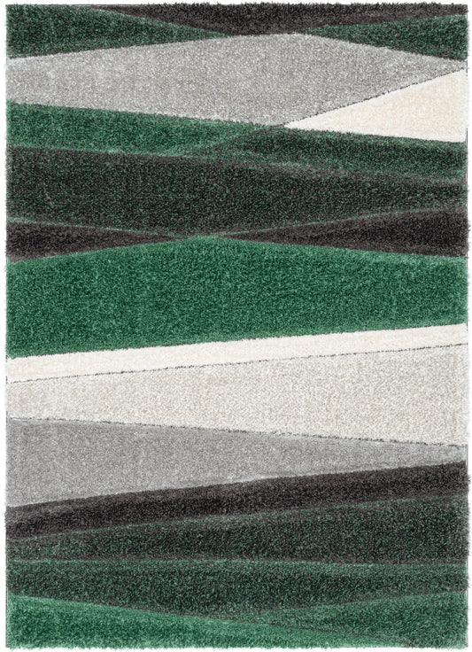 Apallo Modern Geometric Green 3D Textured Thick & Soft Shag Rug SF-145