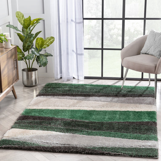 Apallo Modern Geometric Green 3D Textured Thick & Soft Shag Rug SF-145