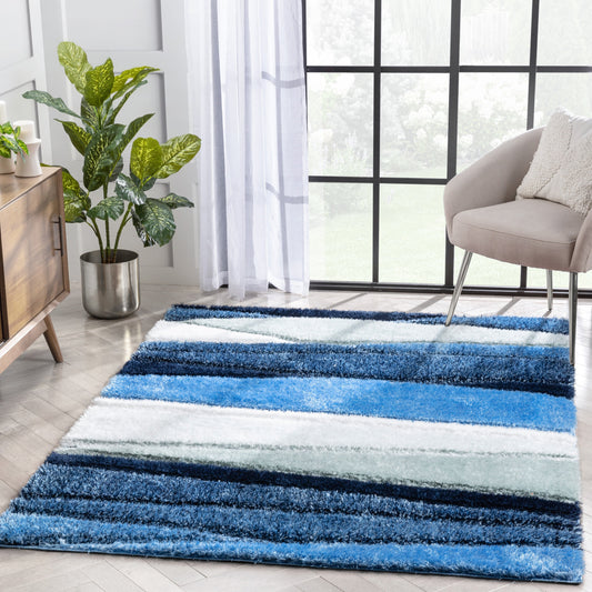 Apallo Modern Geometric Light Blue 3D Textured Thick & Soft Shag Rug SF-146