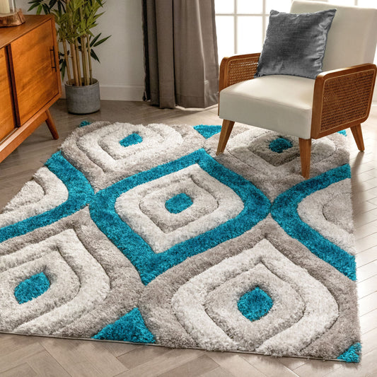 Malibu Blue Modern 3D Textured Shag Rug SF-14