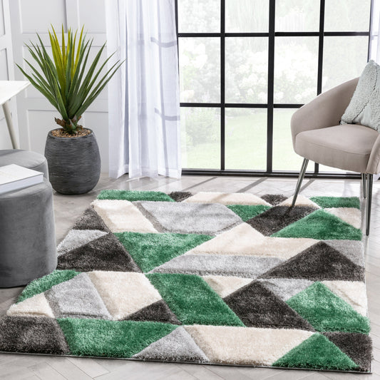 Holland Modern Geometric Green 3D Textured Thick & Soft Shag Rug SF-155