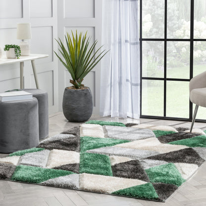 Holland Modern Geometric Green 3D Textured Thick & Soft Shag Rug SF-155