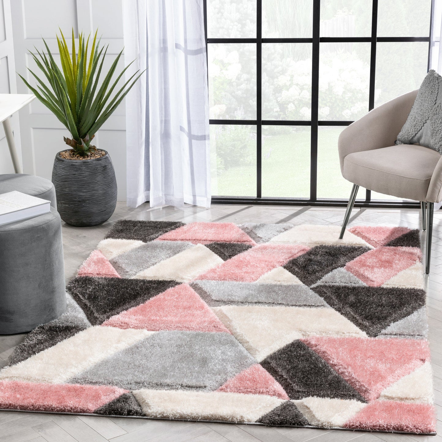 Holland Modern Geometric Blush 3D Textured Thick & Soft Shag Rug SF-159