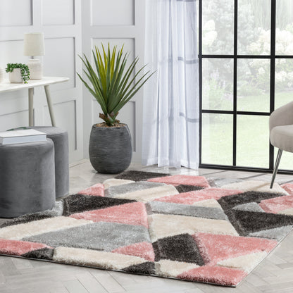 Holland Modern Geometric Blush 3D Textured Thick & Soft Shag Rug SF-159