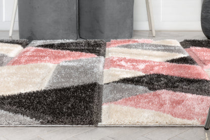 Holland Modern Geometric Blush 3D Textured Thick & Soft Shag Rug SF-159