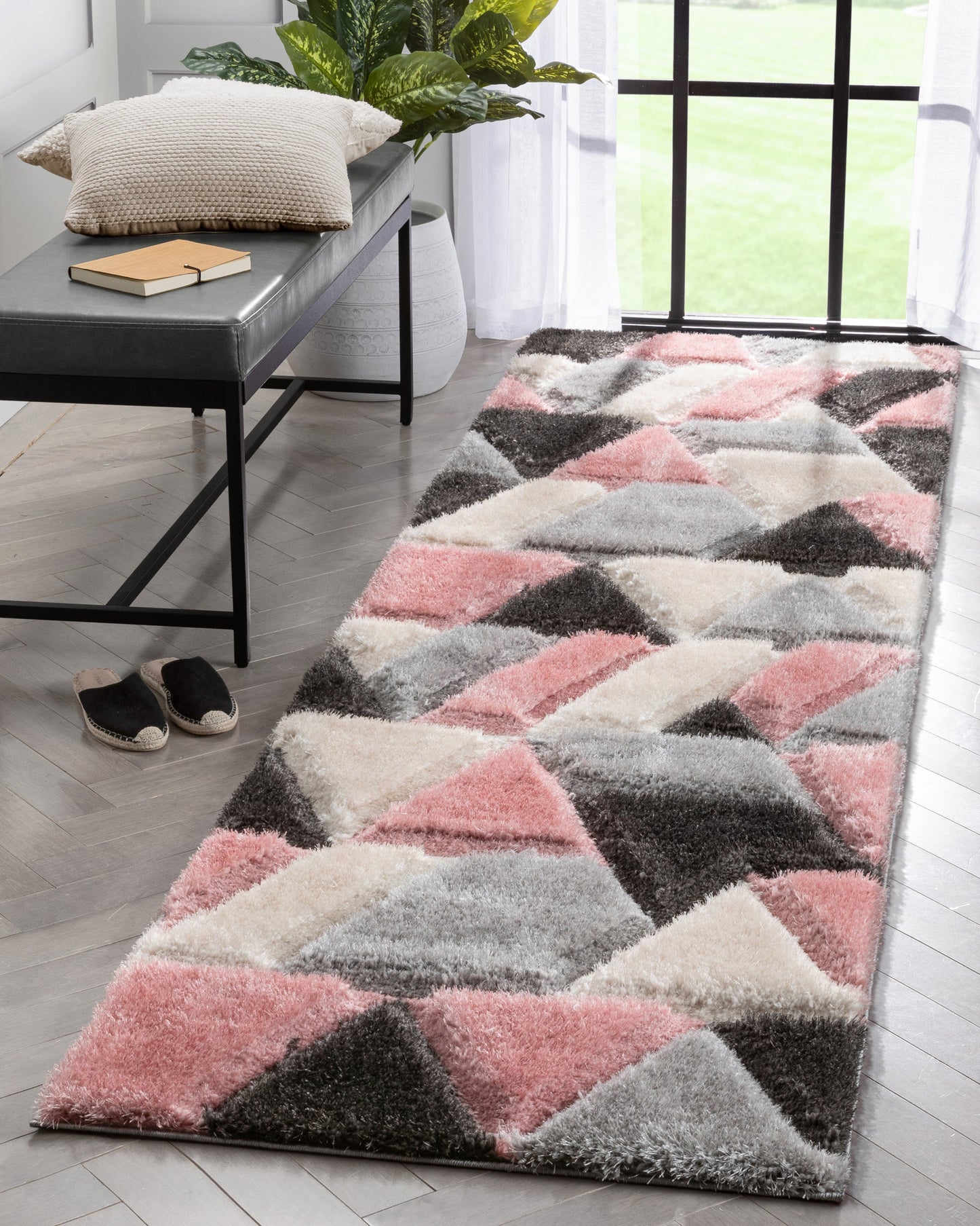 Holland Modern Geometric Blush 3D Textured Thick & Soft Shag Rug SF-159