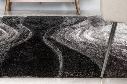 Luz Modern Geometric Black 3D Textured Thick & Soft Shag Rug SF-163