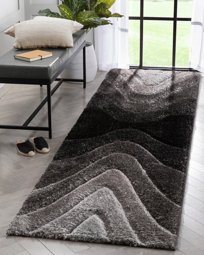 Luz Modern Geometric Black 3D Textured Thick & Soft Shag Rug SF-163