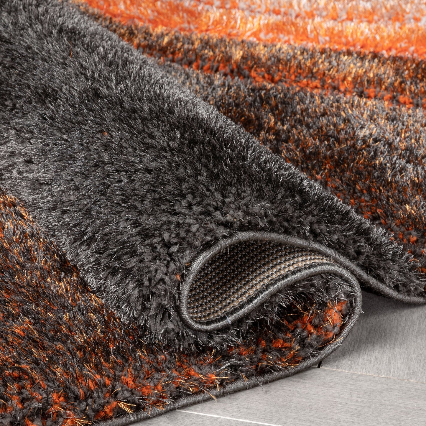 Luz Modern Geometric Grey Orange 3D Textured Thick & Soft Shag Rug SF-167