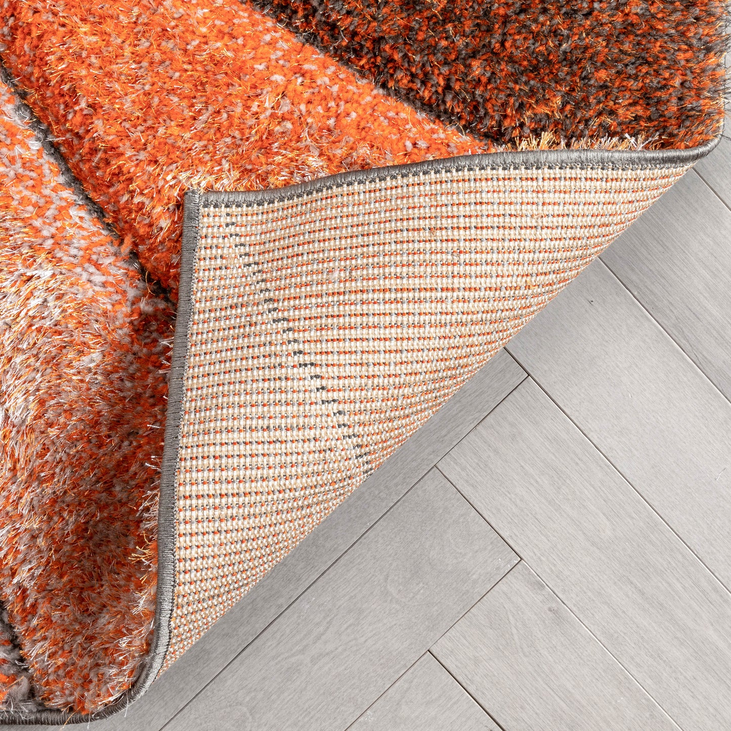 Luz Modern Geometric Grey Orange 3D Textured Thick & Soft Shag Rug SF-167