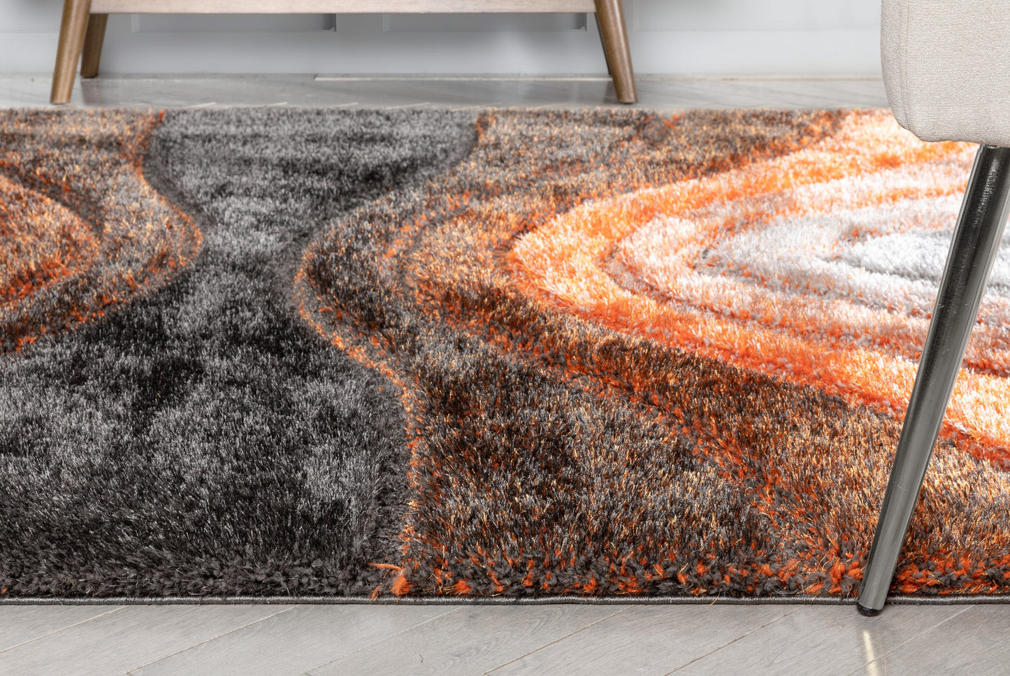 Luz Modern Geometric Grey Orange 3D Textured Thick & Soft Shag Rug SF-167