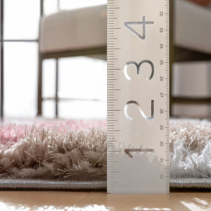 Malibu Modern Ogee Pattern Geometric Shag Brown Blush 3D Textured Thick & Soft Shag Rug SF-18