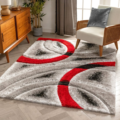 Oahu Red Modern Geometric 3D Textured Shag Rug SF-20