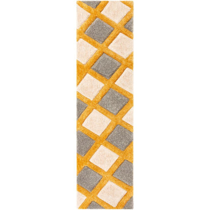 Posh Yellow Modern Geometric 3D Textured Shag Rug SF-31