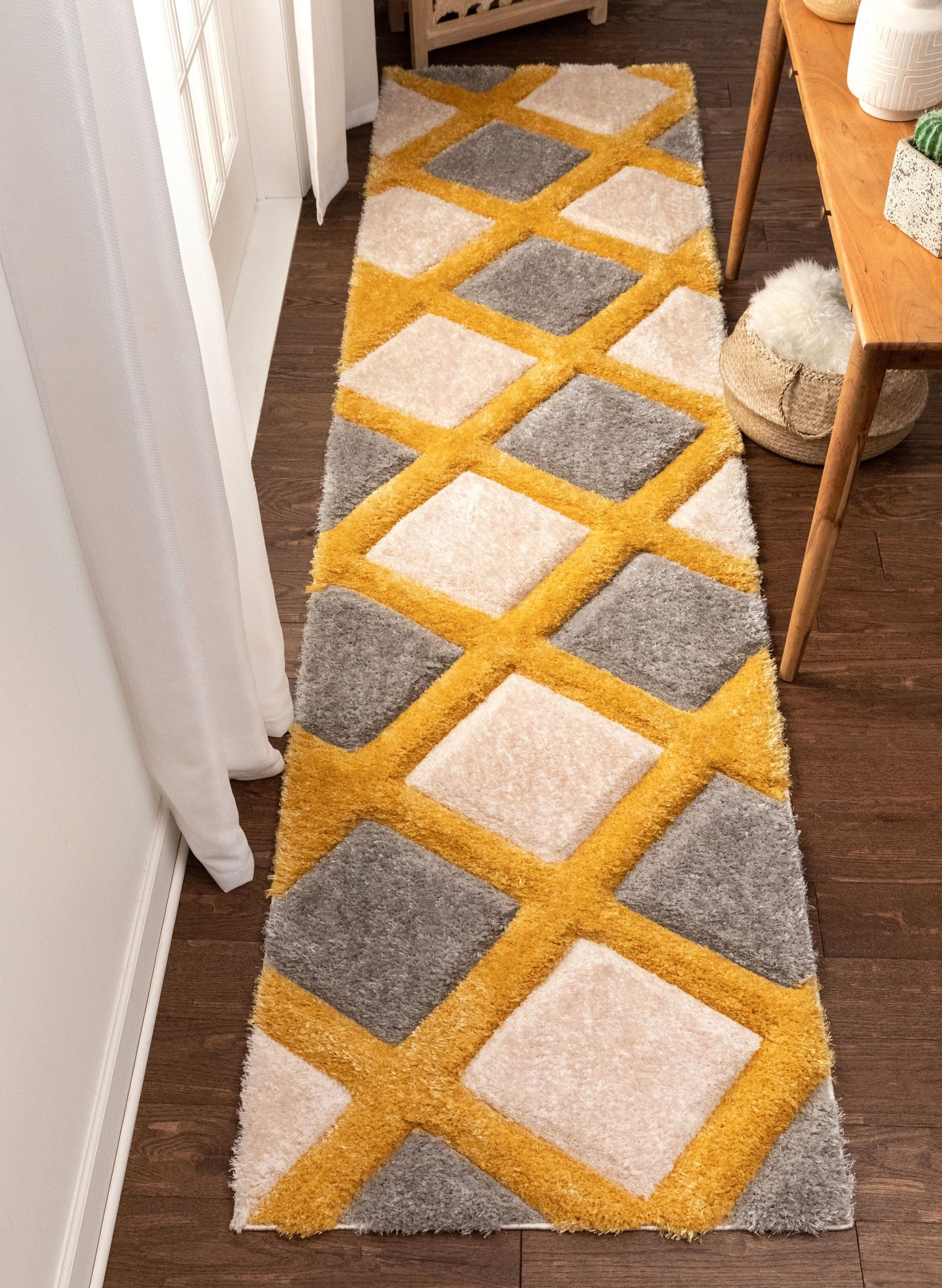 Posh Yellow Modern Geometric 3D Textured Shag Rug SF-31