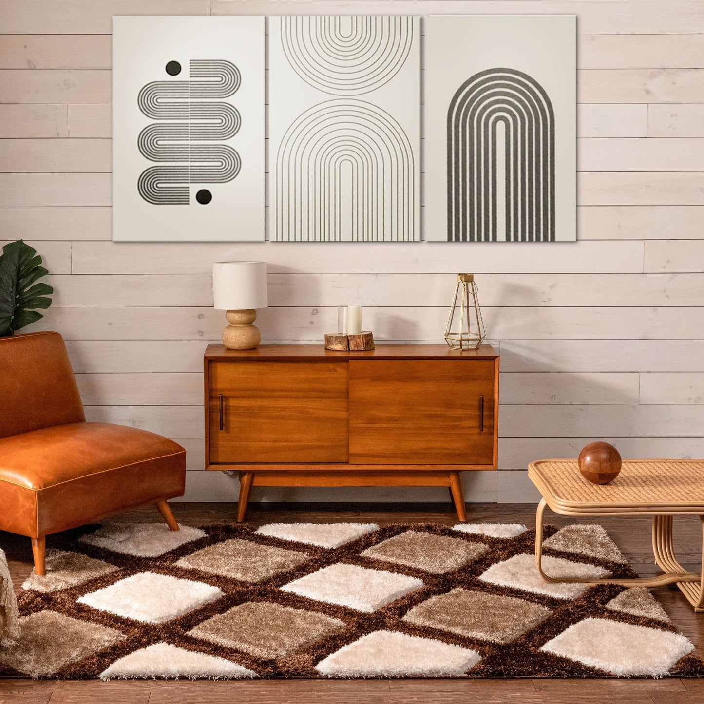 Posh Brown Modern Geometric 3D Textured Shag Rug SF-37