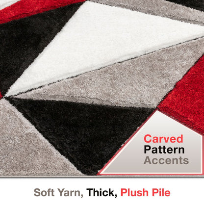 Venice Red Modern Geometric 3D Textured Shag Rug SF-40