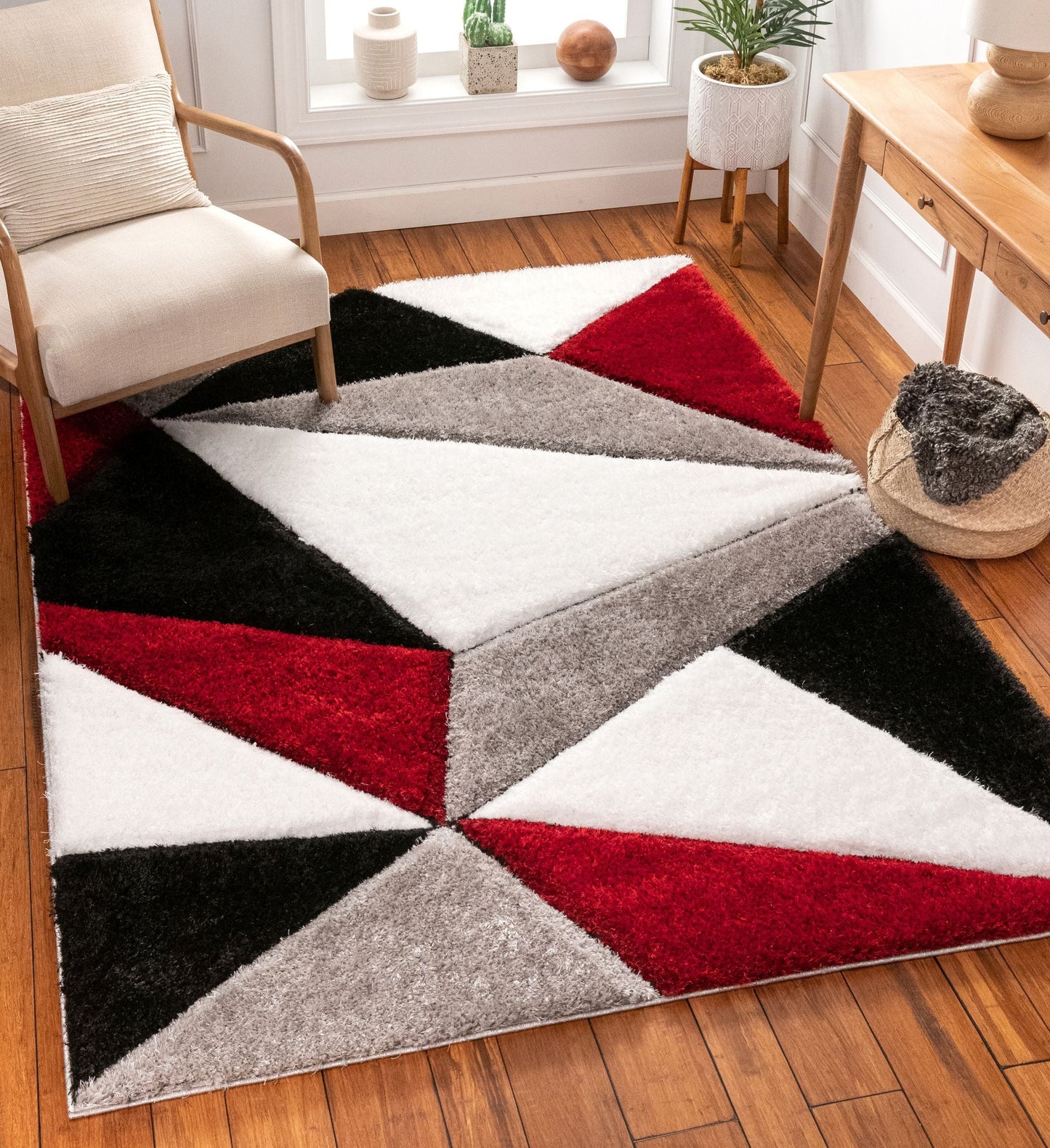 Venice Red Modern Geometric 3D Textured Shag Rug SF-40