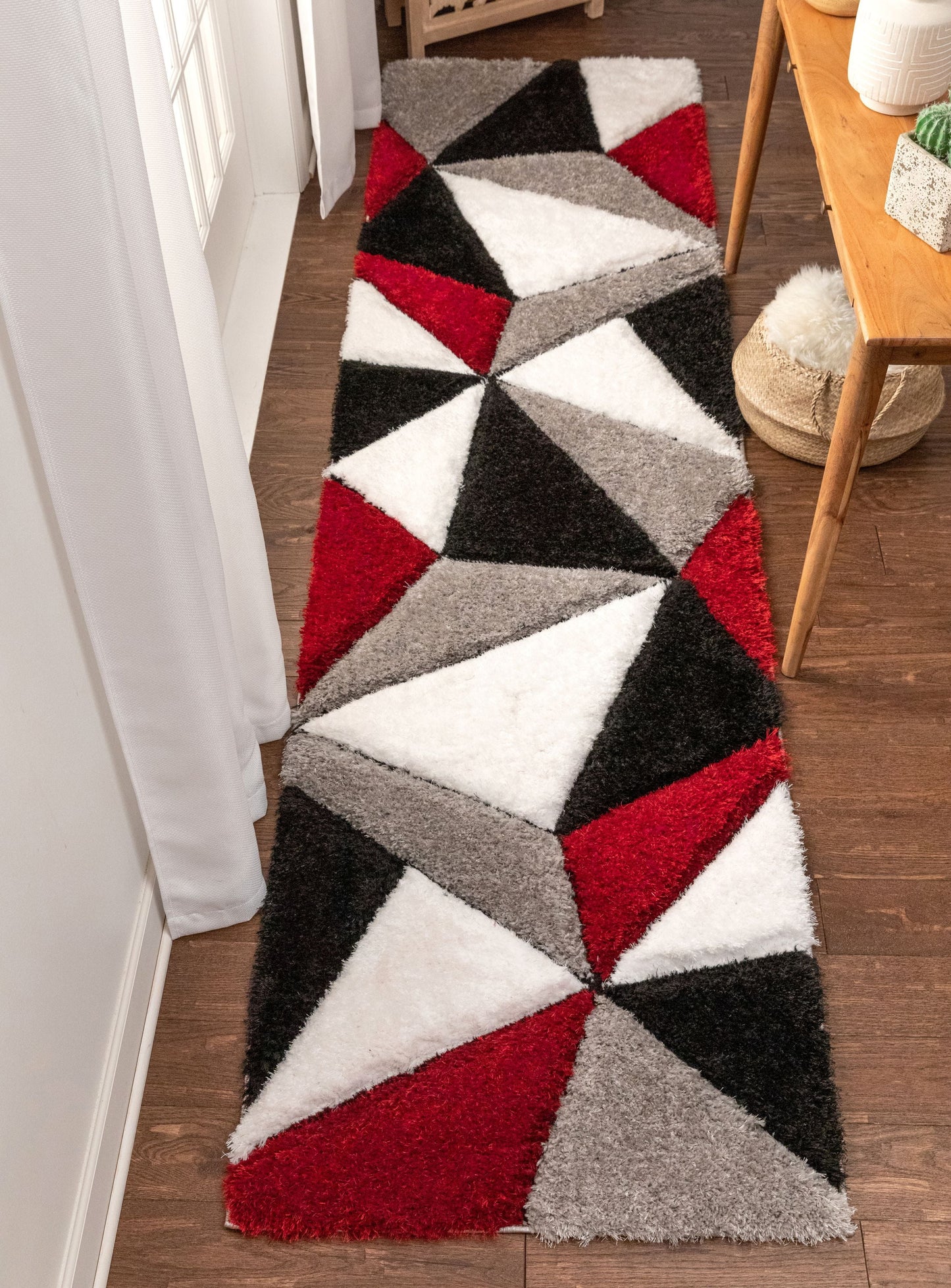 Venice Red Modern Geometric 3D Textured Shag Rug SF-40